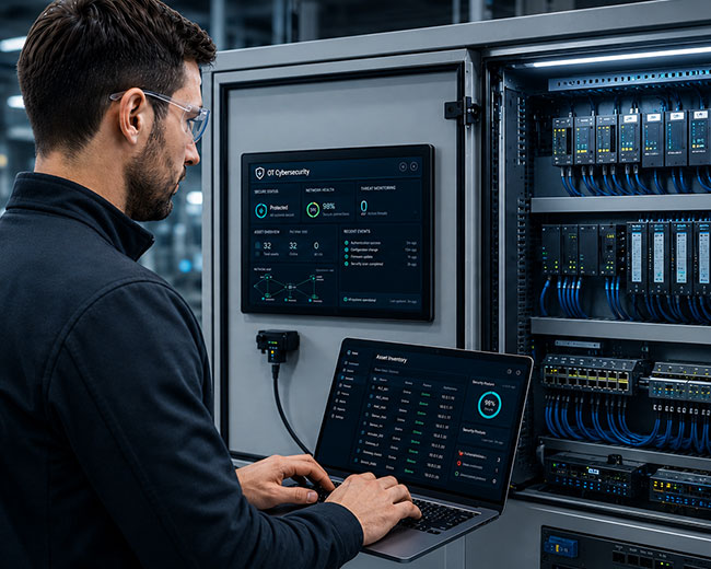 Tecnico davanti a quadro elettrico
