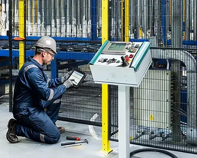 Operatore davanti al macchinario industriale